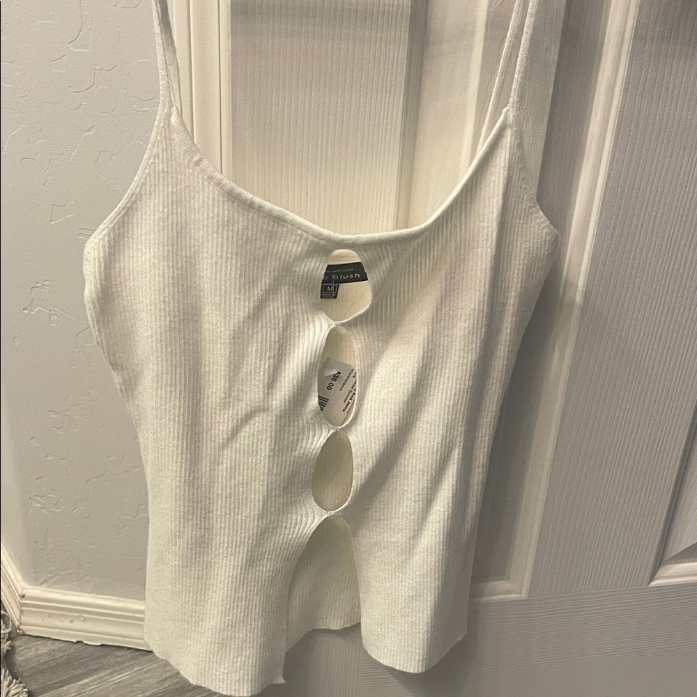 Blue Plush White Ribbed Tank Top